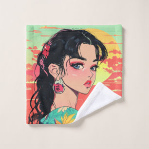 Anime Sunset Girl Wash Cloth