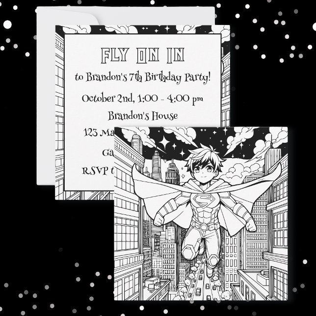 Anime Superhero Boy | Colouring Page Birthday  Invitation (Creator Uploaded)