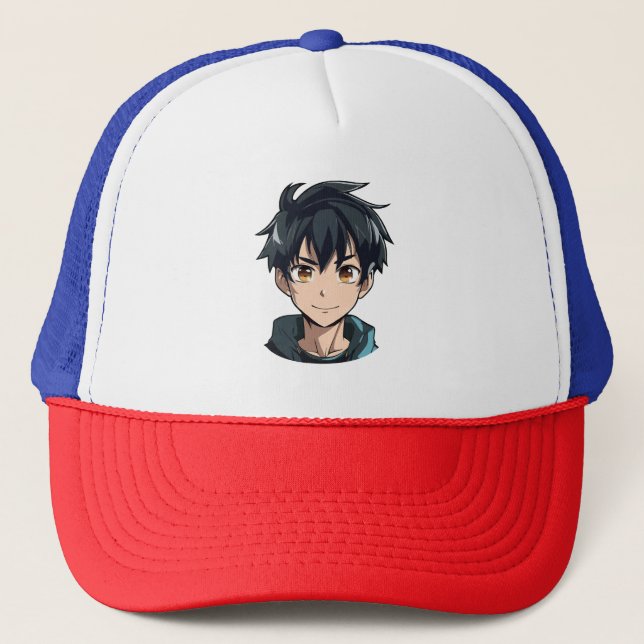 Anime Superpower Delight - Young Man Character Trucker Hat (Front)