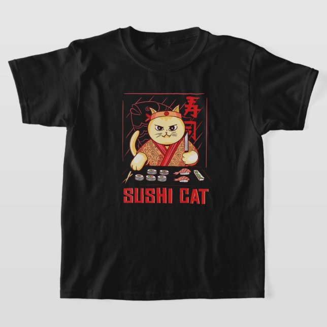 Anime Sushi Cat Japanese Sushi Chef Anime Graphic  T-Shirt (Laydown)