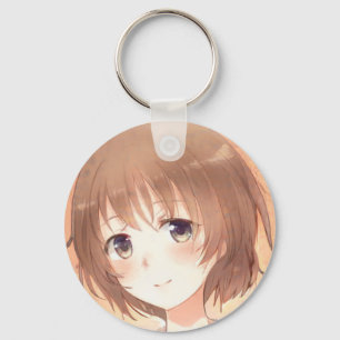 Anime sweet brown-haired girl keychain