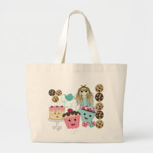 Anime Tea Party kawaii Cake Large Tote Bag
