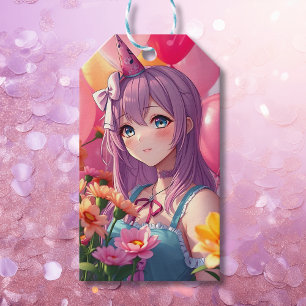 Anime Themed Birthday Girl Gift Tags