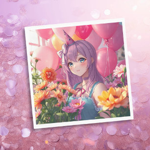 Anime Themed Birthday Girl Napkin
