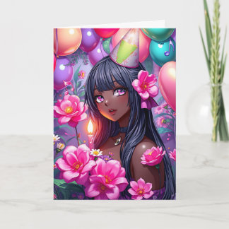 Anime Themed Birthday Girl of Colour  Card