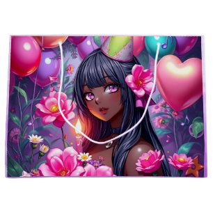Anime Themed Birthday Girl of Colour  Large Gift Bag