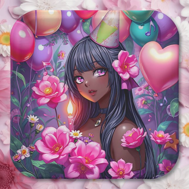 Anime Themed Birthday Girl of Colour  Paper Plate (Creator Uploaded)