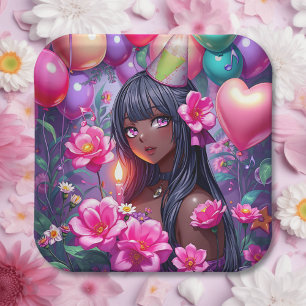 Anime Themed Birthday Girl of Colour Paper Plate