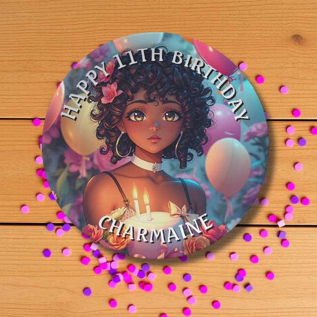 Anime Themed Birthday Girl of Colour Paper Plate (Creator Uploaded)