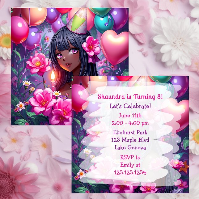 Anime Themed Birthday Girl of Colour Personalised  Invitation (Creator Uploaded)