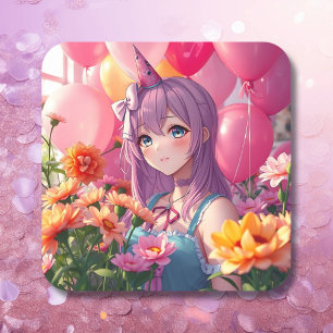 Anime Themed Birthday Girl Square Sticker
