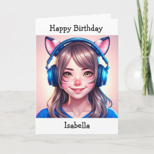Anime Themed Girl's Birthday   Colouring Page Card