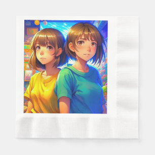 Anime Themed Twin Girl's Birthday Party Napkin