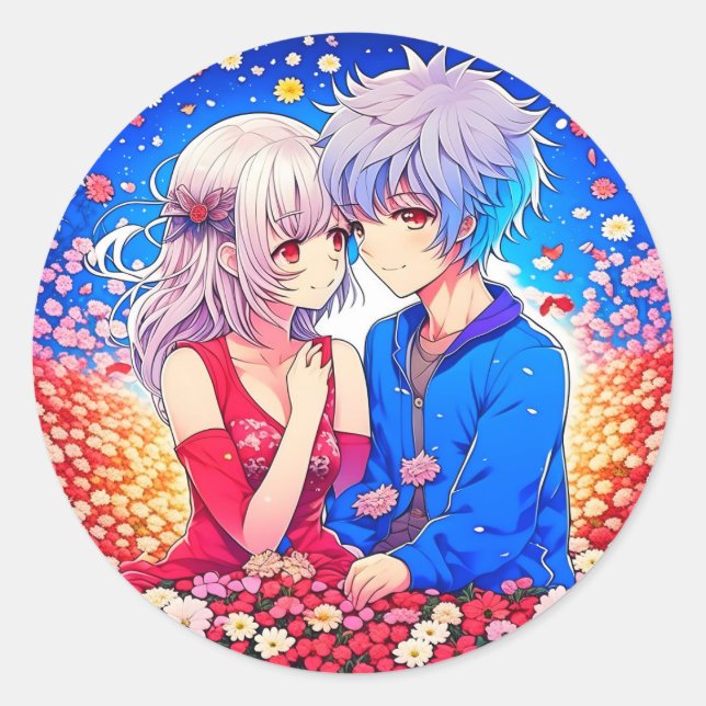 Anime Themed Valentine's Day Party Classic Round Sticker (Front)