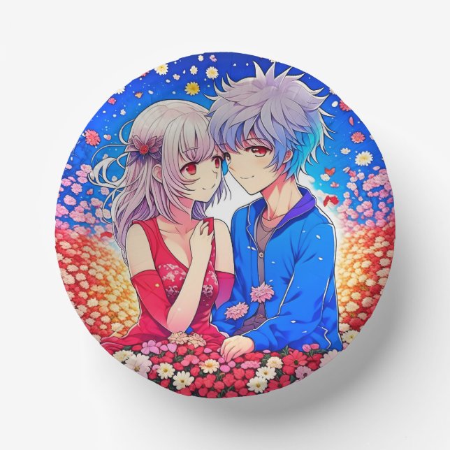 Anime Themed Valentine's Day Party Paper Plate (Front)