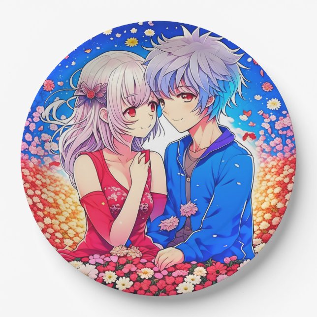 Anime Themed Valentine's Day Party Paper Plate (Front)