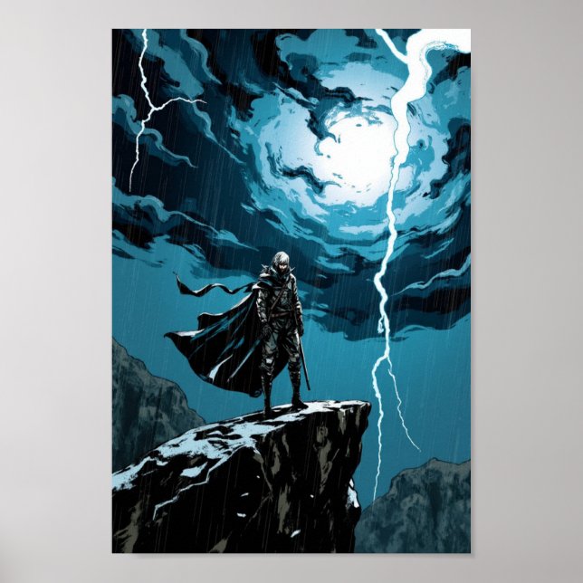 Anime Thunderstorm Cliff Warrior Wall Art (Front)