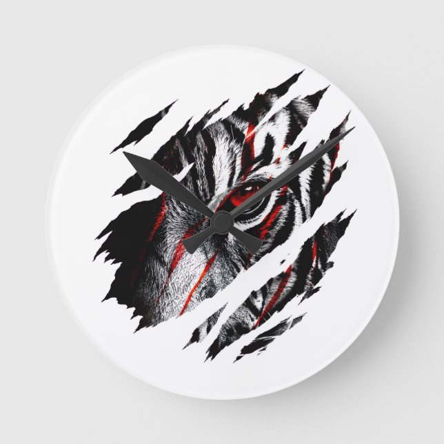 Anime Tiger Eyes Through Scratch Round Clock (Front)