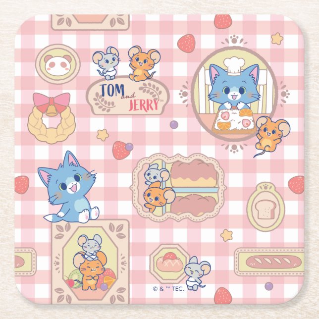 Anime Tom and Jerry Bakery Pattern Square Paper Coaster (Front)