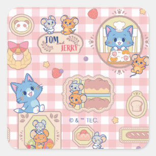 Anime Tom and Jerry Bakery Pattern Square Sticker