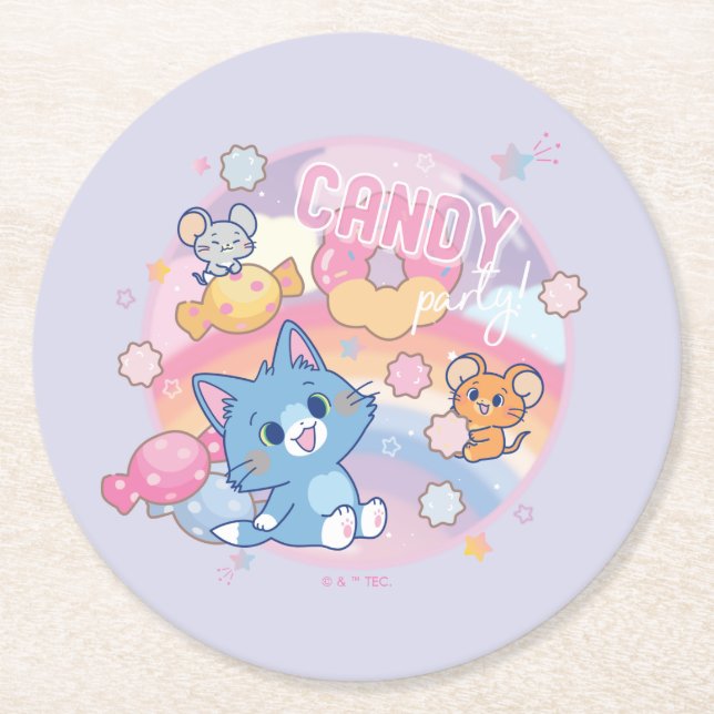 Anime Tom and Jerry Candy Party Round Paper Coaster (Front)