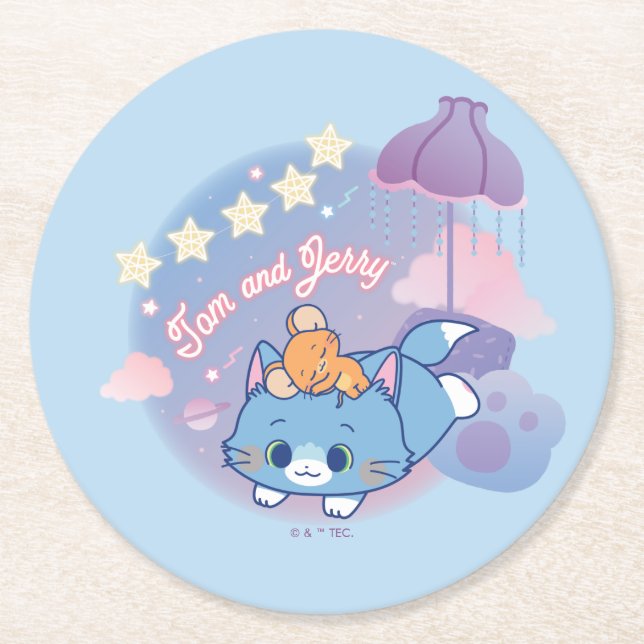 Anime Tom and Jerry Dreamy Nights Round Paper Coaster (Front)