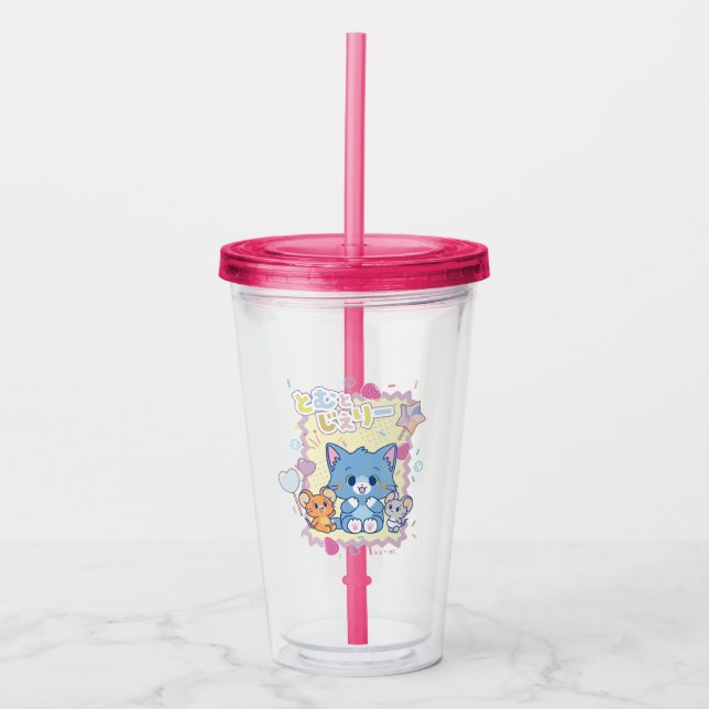 Anime Tom and Jerry Strawberry Fun Acrylic Tumbler (Front)