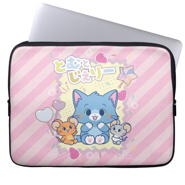 Anime Tom and Jerry Strawberry Fun Laptop Sleeve (Front)