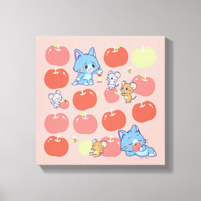 Anime Tom, Jerry, and Tuffy Apple Pattern Canvas Print (Front)