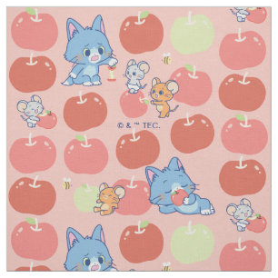 Anime Tom, Jerry, and Tuffy Apple Pattern Fabric