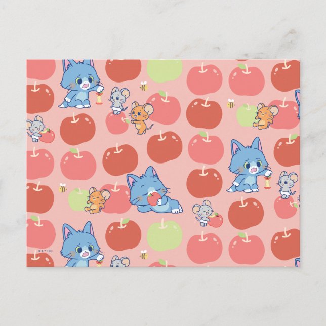 Anime Tom, Jerry, and Tuffy Apple Pattern Postcard (Front)