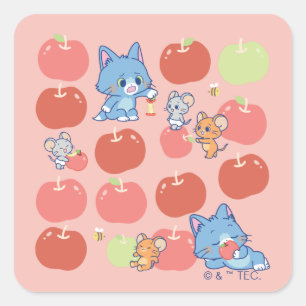 Anime Tom, Jerry, and Tuffy Apple Pattern Square Sticker