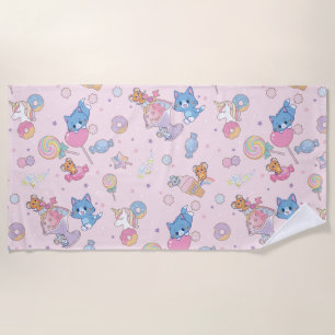 Anime Tom, Jerry, and Tuffy Candyland Pattern Beach Towel