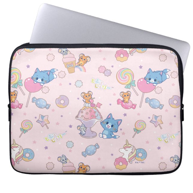 Anime Tom, Jerry, and Tuffy Candyland Pattern Laptop Sleeve (Front)