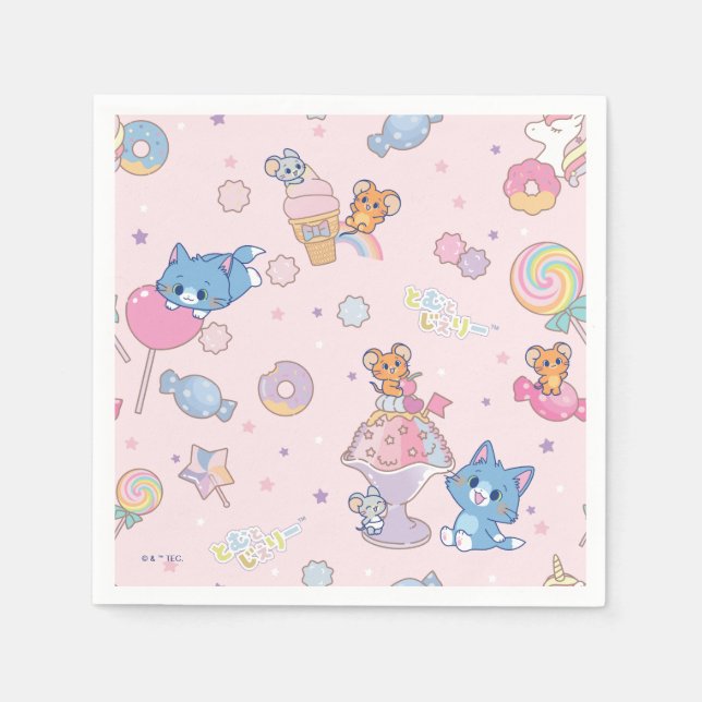 Anime Tom, Jerry, and Tuffy Candyland Pattern Napkin (Front)