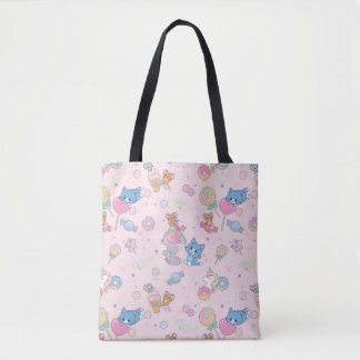 Anime Tom, Jerry, and Tuffy Candyland Pattern Tote Bag