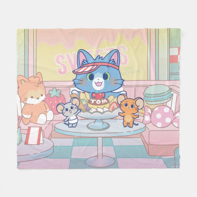 Anime Tom, Jerry, and Tuffy Dessert Parlour Fleece Blanket (Front (Horizontal))