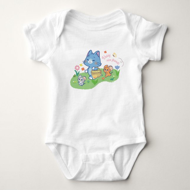 Anime Tom, Jerry, and Tuffy Picnic Baby Bodysuit (Front)