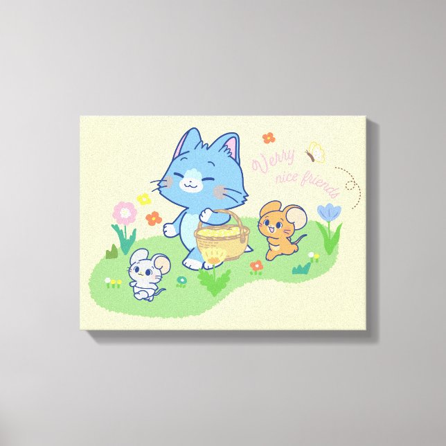 Anime Tom, Jerry, and Tuffy Picnic Canvas Print (Front)