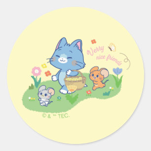 Anime Tom, Jerry, and Tuffy Picnic Classic Round Sticker