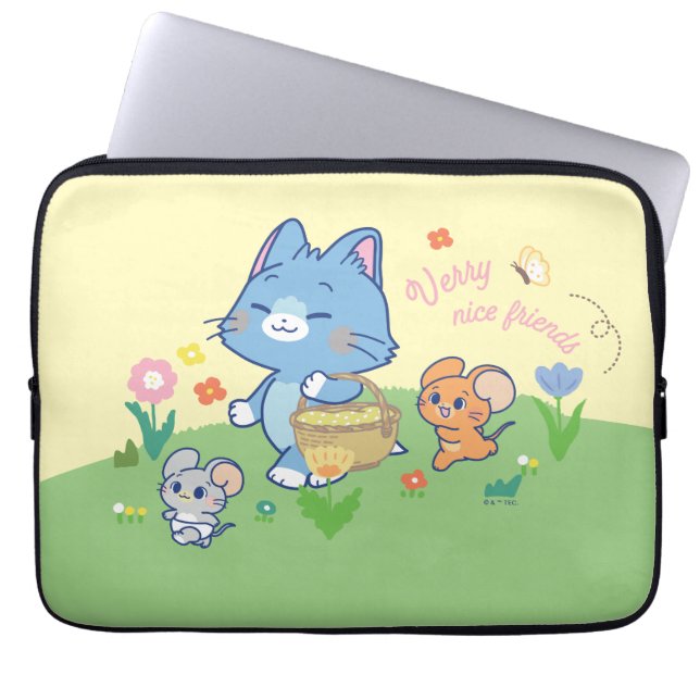 Anime Tom, Jerry, and Tuffy Picnic Laptop Sleeve (Front)