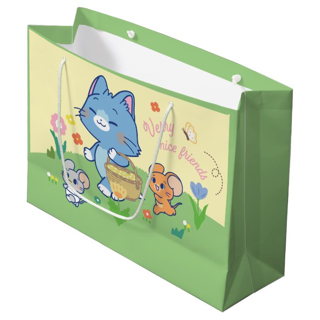 Anime Tom, Jerry, and Tuffy Picnic Large Gift Bag (Front Angled)