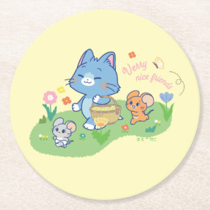 Anime Tom, Jerry, and Tuffy Picnic Round Paper Coaster