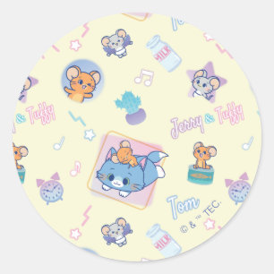 Anime Tom, Jerry, and Tuffy Playtime Pattern Classic Round Sticker
