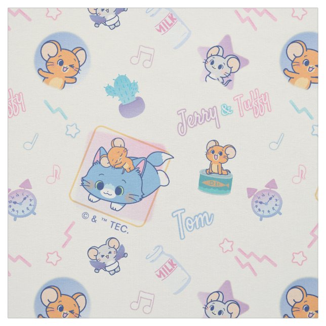 Anime Tom, Jerry, and Tuffy Playtime Pattern Fabric (Swatch)