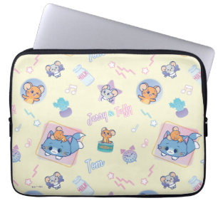 Anime Tom, Jerry, and Tuffy Playtime Pattern Laptop Sleeve