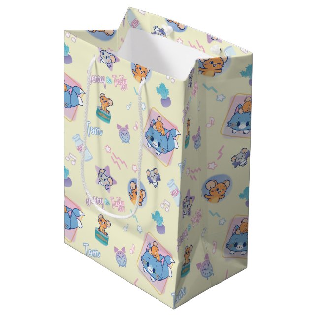 Anime Tom, Jerry, and Tuffy Playtime Pattern Medium Gift Bag (Front Angled)