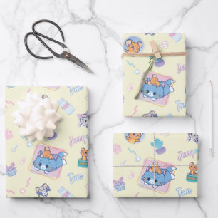 Anime Tom, Jerry, and Tuffy Playtime Pattern Wrapping Paper Sheet