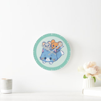 Anime Tom, Jerry, and Tuffy Round Clock