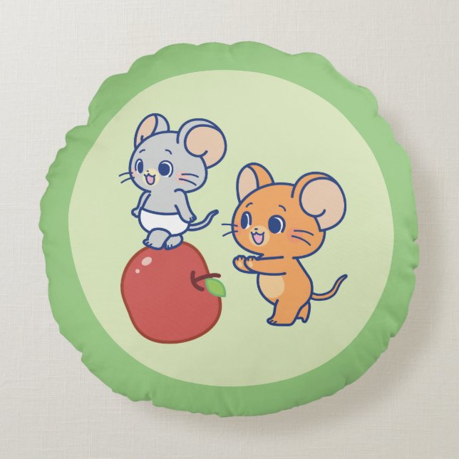 Anime Tuffy and Jerry Apple Rolling Round Cushion (Front)